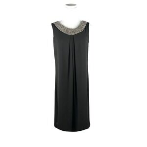 Joseph‎ Ribkoff Dress Women 2 Beaded Neckline Black Chiffon Lined Sheath